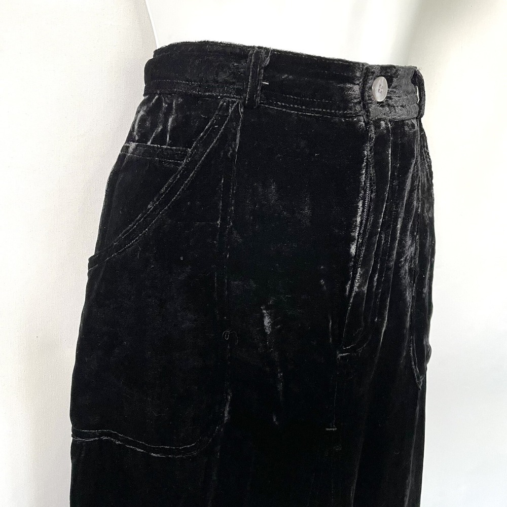 J. Jill Black Crushed Velvet Maxi Skirt Petite 4P Elastic Waist Pockets - Picture 4 of 7